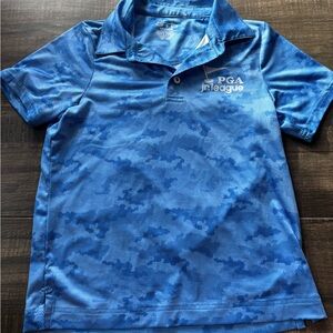 Blue Polo Shirt with Tonal Pattern and Classic Collar